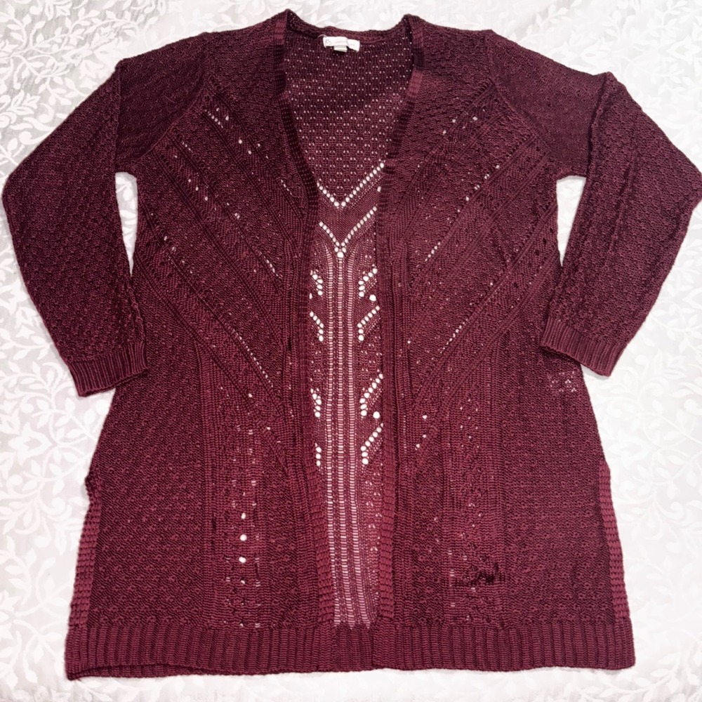 CB Established 1962 Open Front Cardigan Pointelle Burgundy Wine‎ Large (D25-HP)